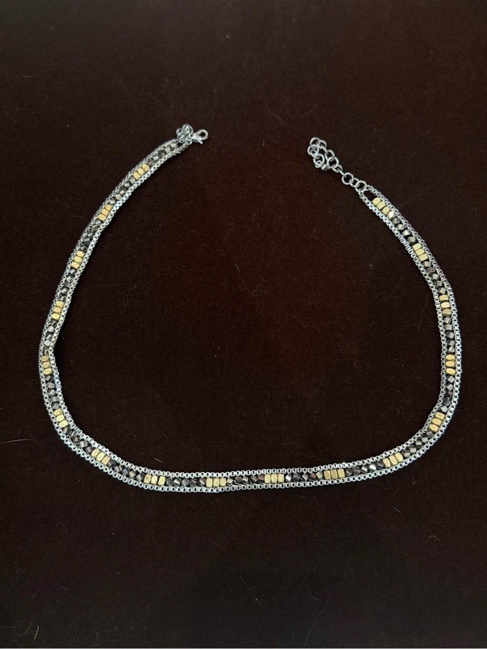 Stella & Dot Silver-Tone Double Chain Necklace with Gold Accents